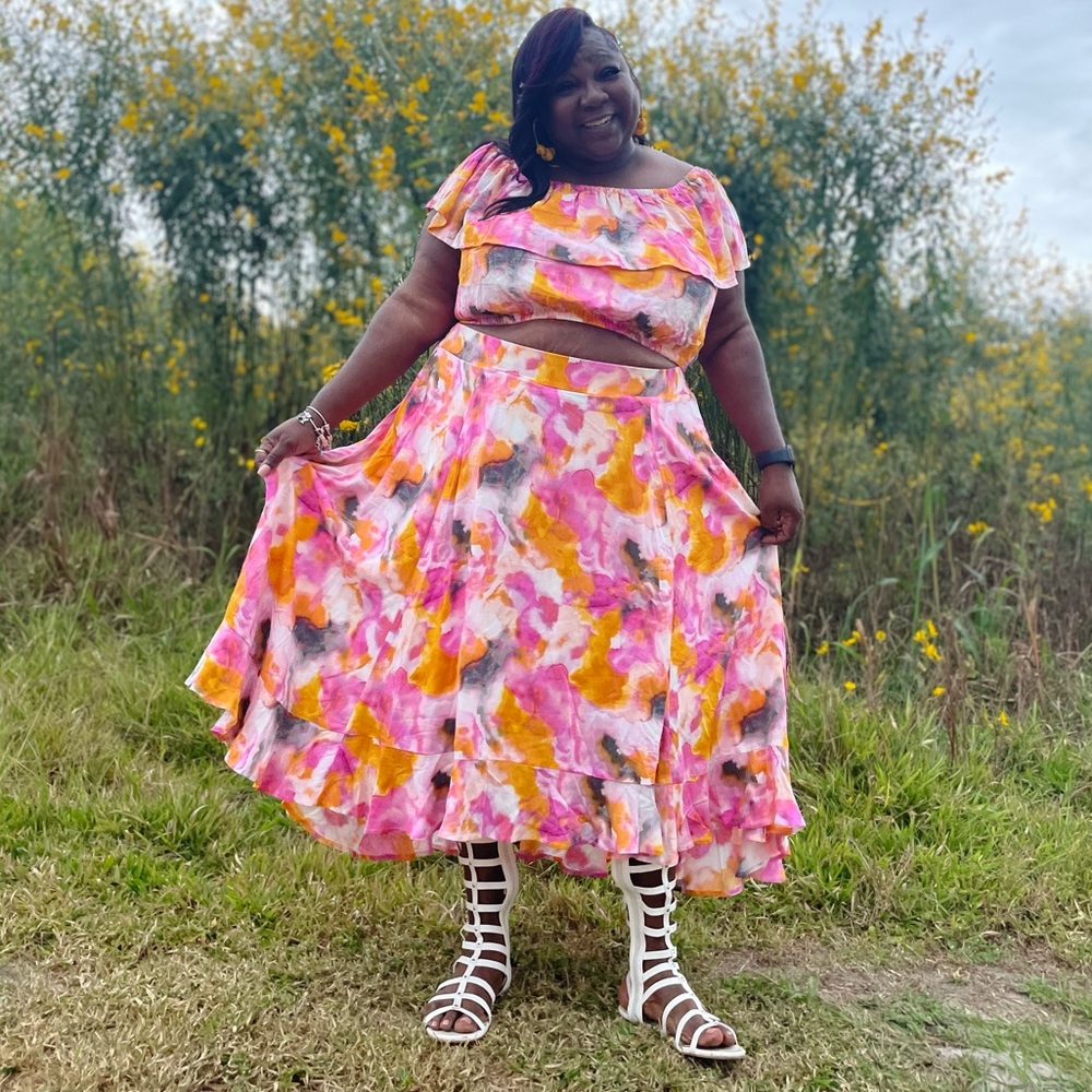 Multi Watercolor Tie-Dye Off Shoulder Skirt Set - Picture 13 of 13